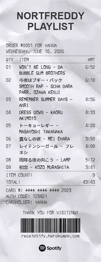 Nortfreddy playlist receipt